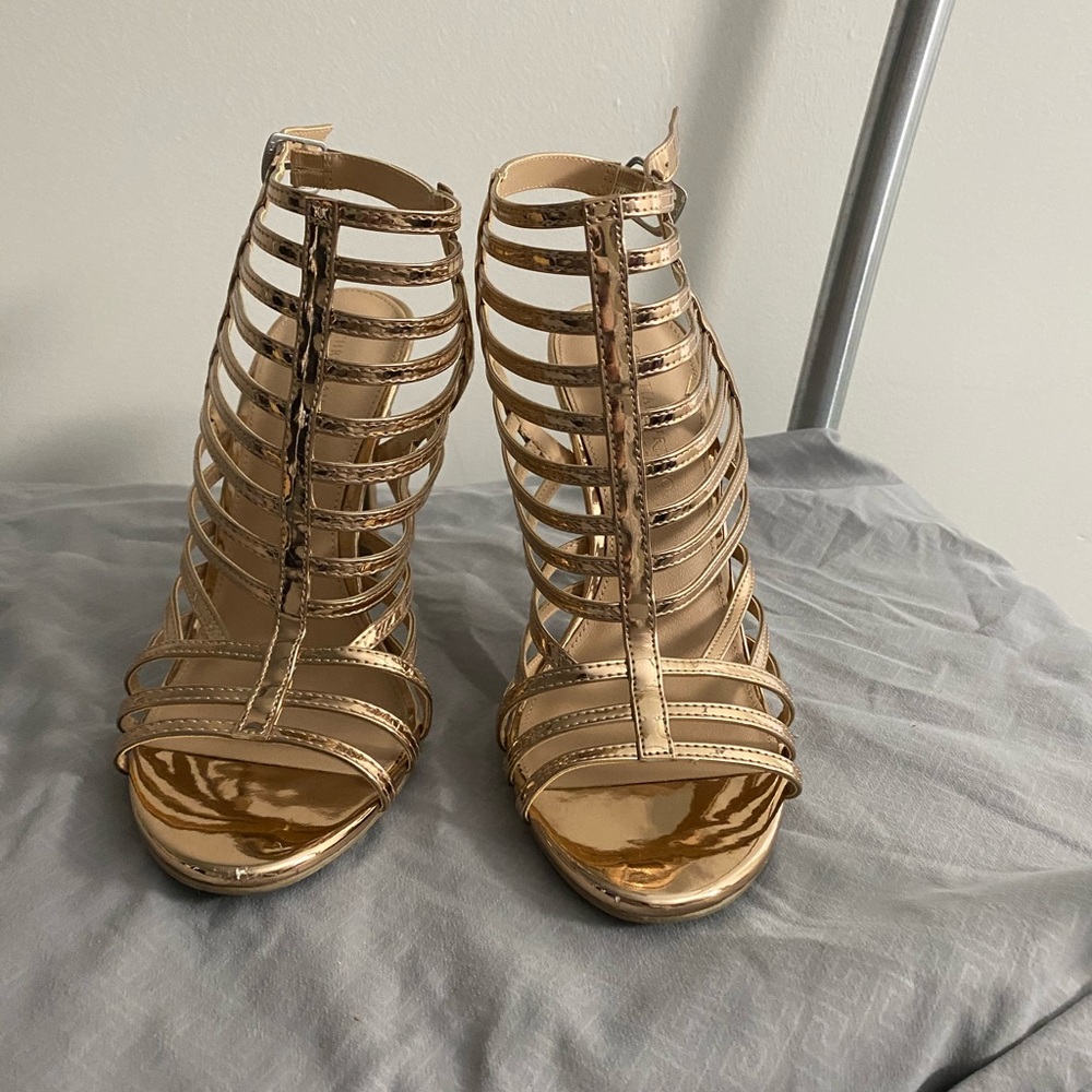 Rose gold metallic heels